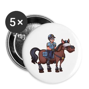 Dessin animé policier à cheval - Lot de 5 petits badges (25 mm) - blanc - Devant