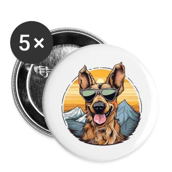 Chien cool avec des lunettes de soleil - Lot de 5 petits badges (25 mm) - blanc - Devant