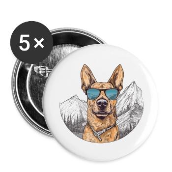 Berger allemand cool avec des lunettes de soleil - Lot de 5 petits badges (25 mm) - blanc - Devant