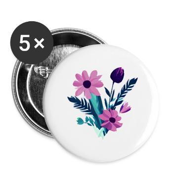 Bouquet de fleurs Plantes Violettes - Lot de 5 petits badges (25 mm) - blanc - Devant