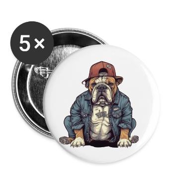 Bulldog Cool Casquette de baseball Streetwear Rap Dog - Lot de 5 petits badges (25 mm) - blanc - Devant