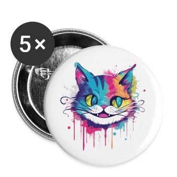 Chat de couleur folle - Lot de 5 petits badges (25 mm) - blanc - Devant