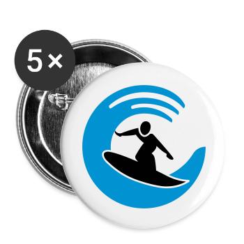 Logo de surf - Lot de 5 petits badges (25 mm) - blanc - Devant