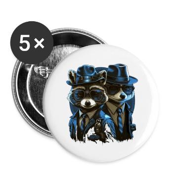 Ratons laveurs - Lot de 5 petits badges (25 mm) - blanc - Devant