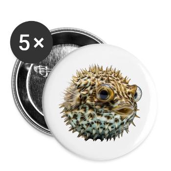 The pufferfish inflates when threatened - Buttons small 1''/25 mm (5-pack) - white - Front