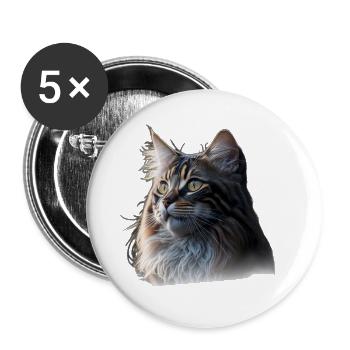 Maine-Coon Cat - Buttons small 1''/25 mm (5-pack) - white - Front