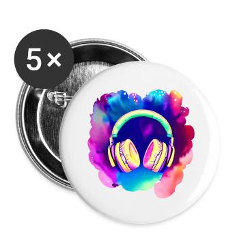 Headphones Singer Singing Musician Gamer Listen to music - Buttons small 1''/25 mm (5-pack) - white - Front