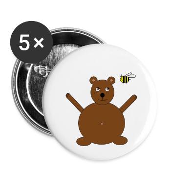 Brauner Bär & gelbe fliegende Honigbiene Hummel - Buttons klein 25 mm (5er Pack) - Weiß - Vorne