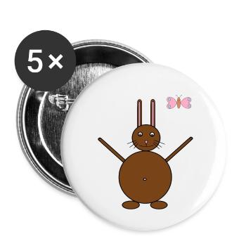 Brauner Hase & rosa/blauer Schmetterling - Buttons klein 25 mm (5er Pack) - Weiß - Vorne