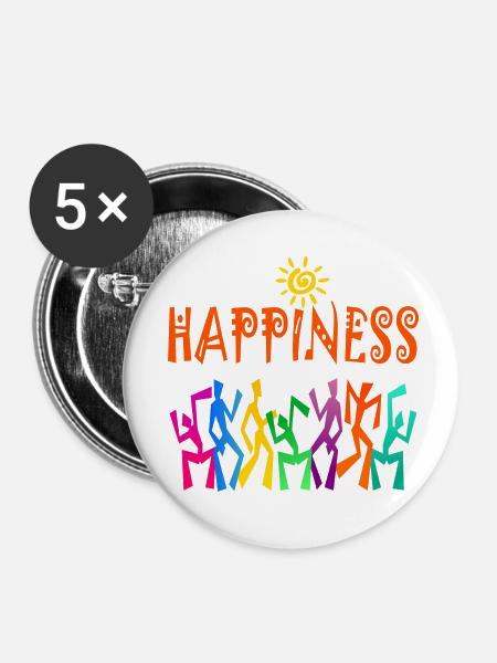 HAPPINESS - Buttons klein 25 mm (5er Pack) - Weiß