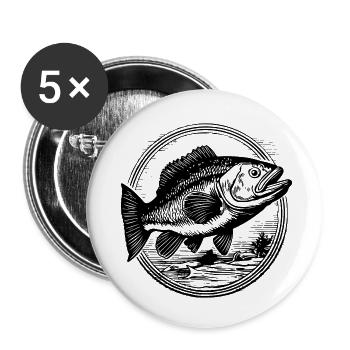 Pêche au poisson Pêche en mer - Lot de 5 petits badges (25 mm) - blanc - Devant