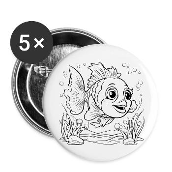 Pêche au poisson Pêche en mer - Lot de 5 petits badges (25 mm) - blanc - Devant