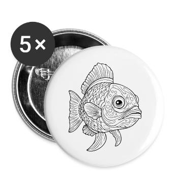 Pêche au poisson Pêche en mer - Lot de 5 petits badges (25 mm) - blanc - Devant