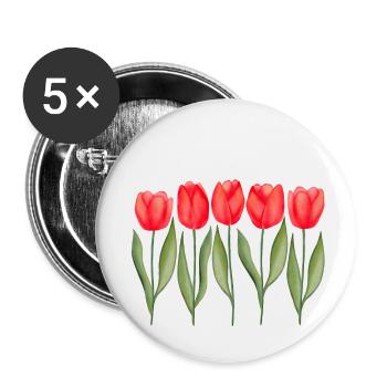 Tulipes rouges classiques Fleurs printanières Aquarelle - Lot de 5 petits badges (25 mm) - blanc - Devant