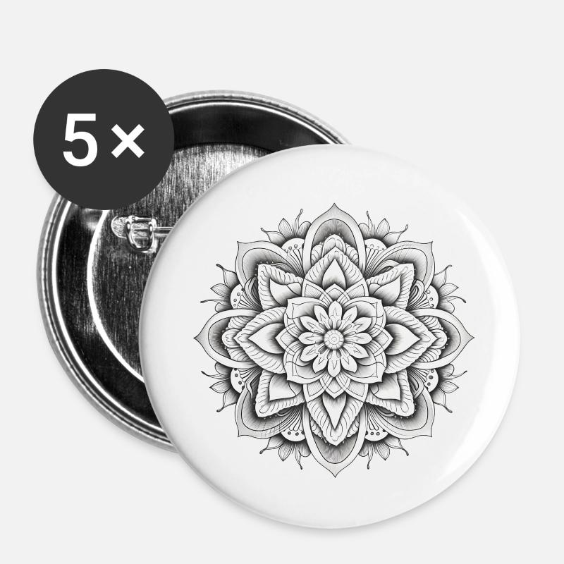 Mandala Flower - Buttons small 1''/25 mm (5-pack) - white