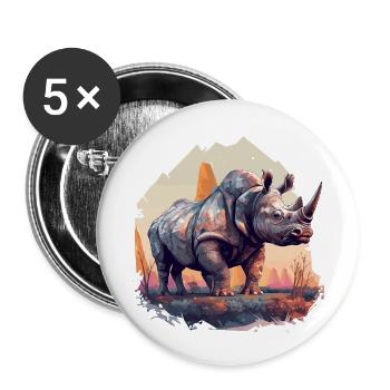 Rhino Rhinozeros - Buttons klein 25 mm (5er Pack) - Weiß - Vorne