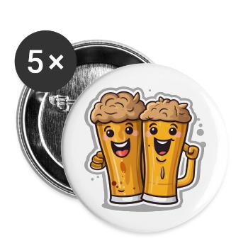 2 Bierglas-Kumpels - Buttons klein 25 mm (5er Pack) - Weiß - Vorne