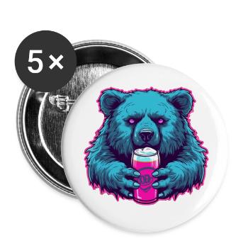 Magenta Blue Beer Bear - Buttons small 1''/25 mm (5-pack) - white - Front