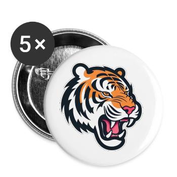 Tete de tigre rugissant - Lot de 5 petits badges (25 mm) - blanc - Devant