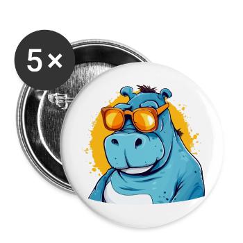 Bob the hippopotamus - Buttons small 1''/25 mm (5-pack) - white - Front