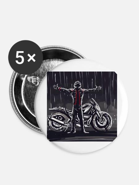 Motorrad Bleistiftzeichnung - Buttons klein 25 mm (5er Pack) - Weiß