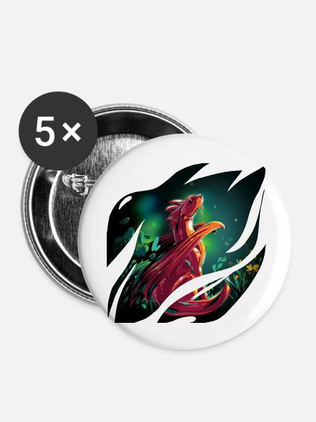 Fantasy Dragon - Buttons klein 25 mm (5er Pack) - Weiß