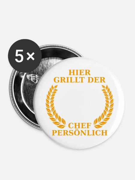 Grillen BBQ - Buttons klein 25 mm (5er Pack) - Weiß