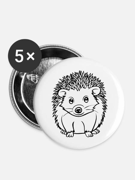 Igel Wald Stachelig Tier - Buttons klein 25 mm (5er Pack) - Weiß