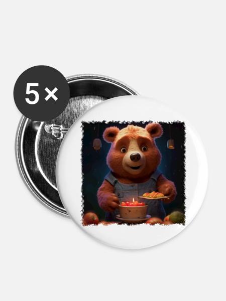 Hungriger Bär - Buttons klein 25 mm (5er Pack) - Weiß