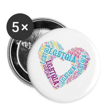 LGBTQIA+ Double Heart Word Cloud Gay Pride T-Shirt - Buttons klein 25 mm (5er Pack) - Weiß - Vorne