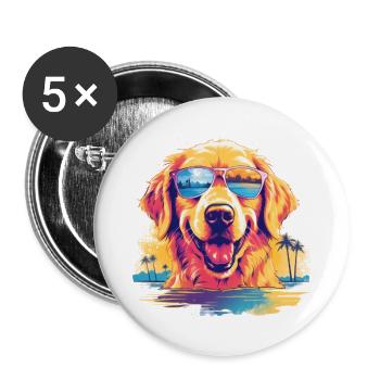 Funny Golden Retriever Dog With Sunglasses - Buttons small 1''/25 mm (5-pack) - white - Front