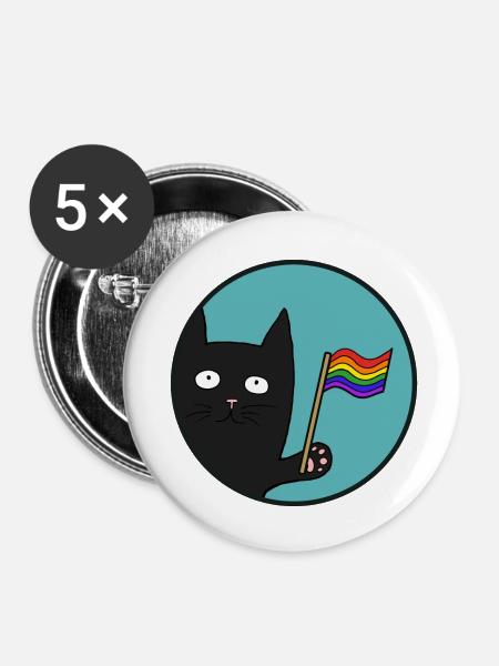 Black Pride Cat - Buttons small 1''/25 mm (5-pack) - white