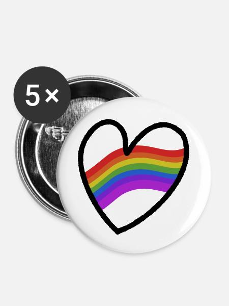 LGBTQ+ Heart Regenbogenfahne - Buttons klein 25 mm (5er Pack) - Weiß
