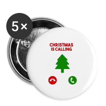 Christmas is calling Frohe Weihnachten Lustig Gift - Buttons klein 25 mm (5er Pack) - Weiß - Vorne