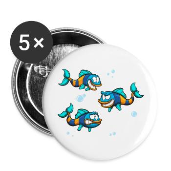 Drôle de poisson avec différentes expressions - Lot de 5 petits badges (25 mm) - blanc - Devant