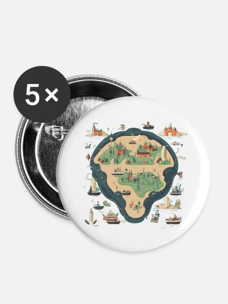 Karte einer Insel - Buttons klein 25 mm (5er Pack) - Weiß