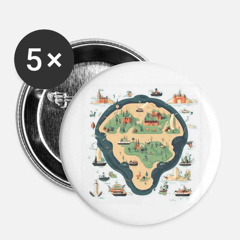 Carte d’une île - Lot de 5 petits badges (25 mm) - blanc