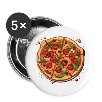 Pizza Love - Buttons klein 25 mm (5er Pack) - Weiß - Vorne