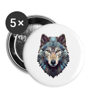 Geometrischer Wolfkopf Polygonal - Buttons klein 25 mm (5er Pack) - Weiß - Vorne