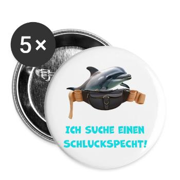 Delfin in Bauchtasche sucht einen Schluckspecht! - Buttons klein 25 mm (5er Pack) - Weiß - Vorne