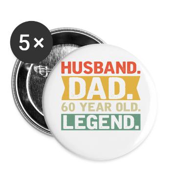 Husband. Dad. 60 Year Old. Legend. - Buttons klein 25 mm (5er Pack) - Weiß - Vorne