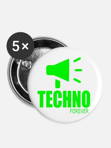 Techno für immer - Buttons klein 25 mm (5er Pack) - Weiß