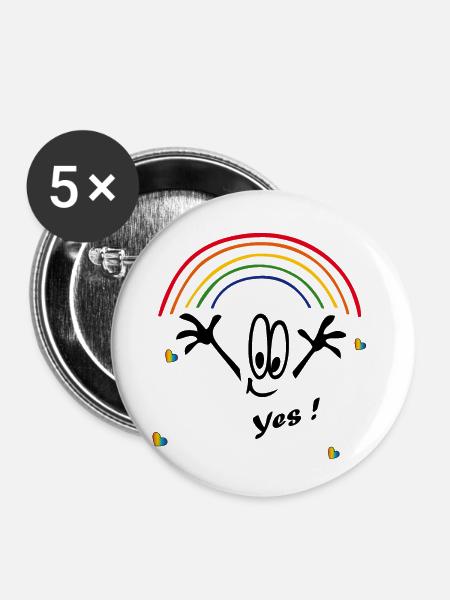 yes, Regenbogenfarben, rainbow - Buttons klein 25 mm (5er Pack) - Weiß