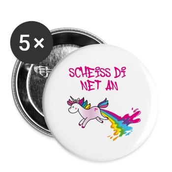 Scheiss di net an, Einhorn, kotzendes einhorn,bunt - Buttons klein 25 mm (5er Pack) - Weiß - Vorne