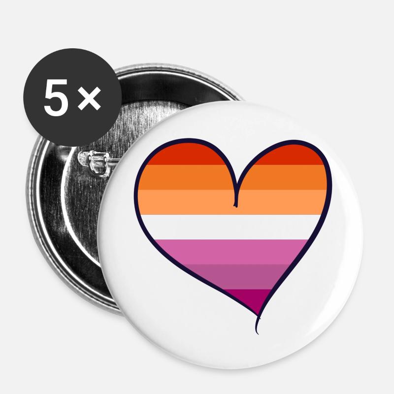 Lesbian Pride heart - Buttons klein 25 mm (5er Pack) - Weiß