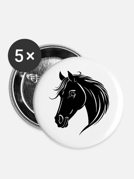 Pferd Pferdekopf Pony - Buttons klein 25 mm (5er Pack) - Weiß
