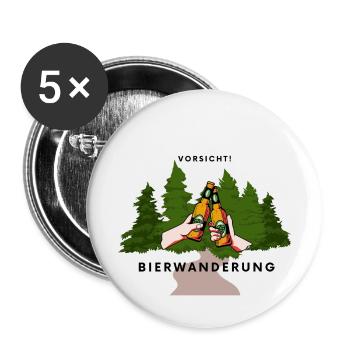 "Vorsicht Bierwanderung" - Buttons klein 25 mm (5er Pack) - Weiß - Vorne