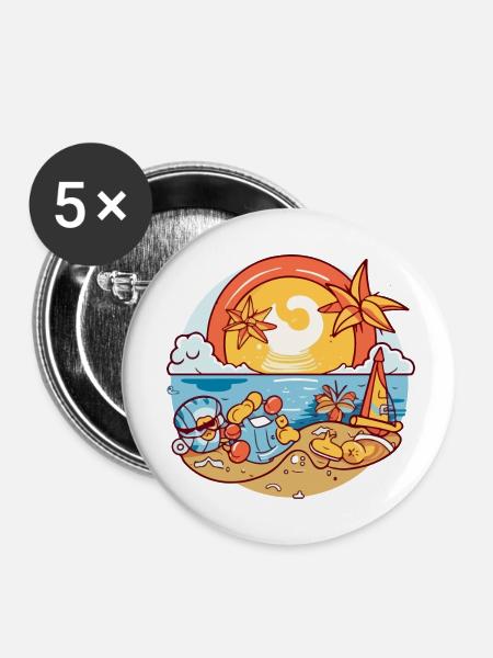 Spiele am Meer - Buttons klein 25 mm (5er Pack) - Weiß