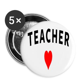 Teacher Heart - Buttons small 1''/25 mm (5-pack) - white - Front