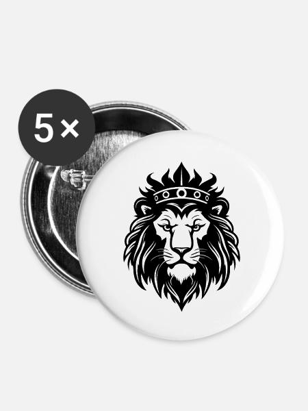 Löwe Löwenkopf Raubtier - Buttons klein 25 mm (5er Pack) - Weiß